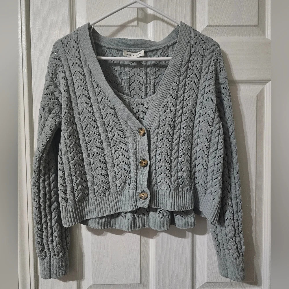 Cloth & Stone Sage Green Knit Cardigan